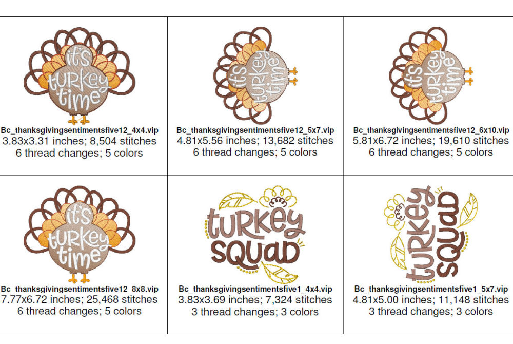 Machine Embroidery Design Design 1 4x4 5x7 6x10 8x8 Thanksgiving Sentiments Five Thanksgiving Embroidery Turkey Squad