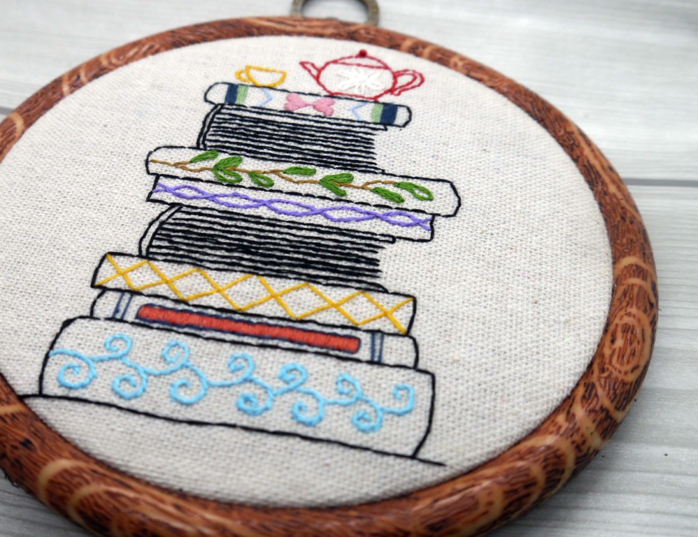 Tea, Coffee, Books and Flowers Embroidery Pattern with