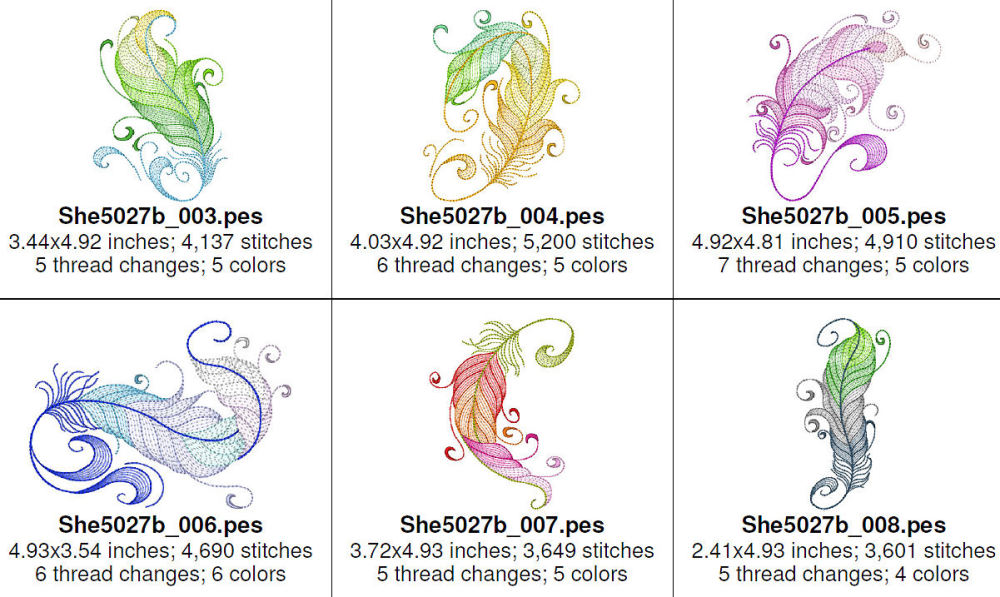 Neon Feathers 2 Set, 3 Sizes - 10 Designs! - Products - SWAK Embroidery