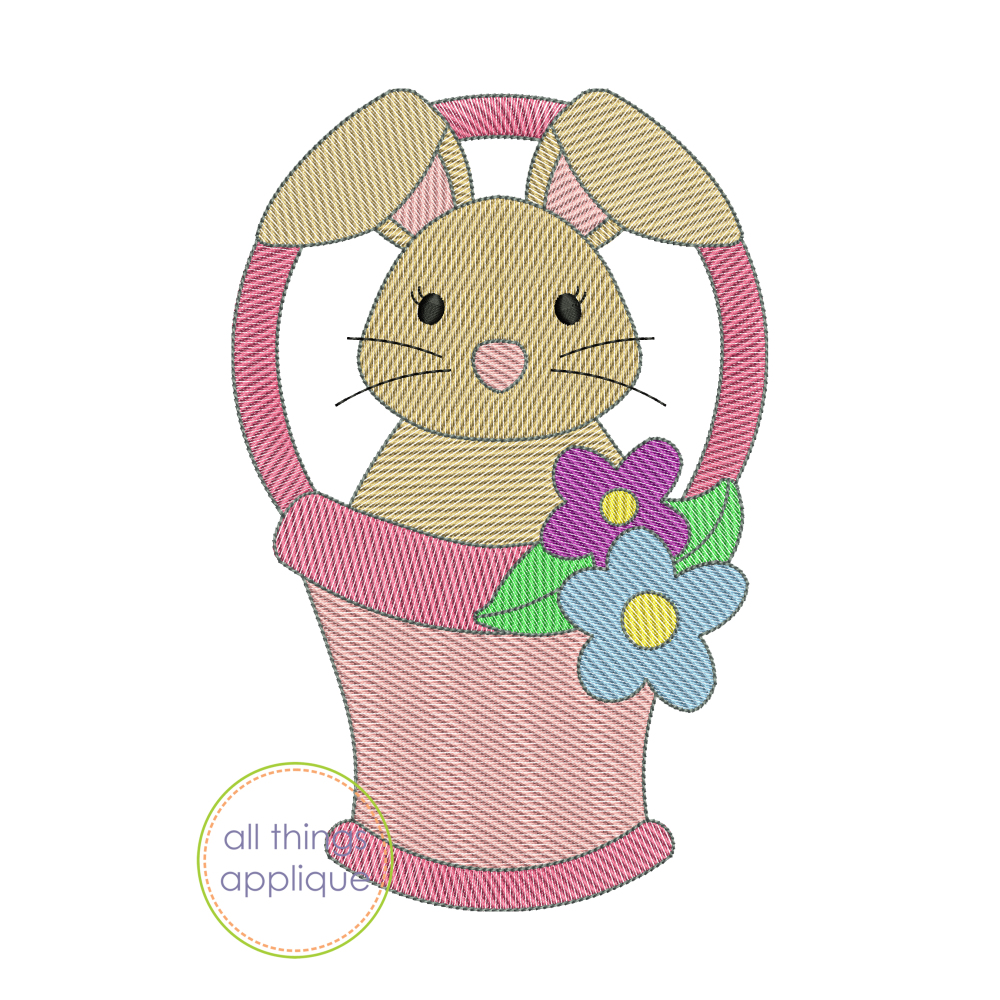 Bunny in Basket with Flowers Sketch - 4 Sizes! - Products - SWAK Embroidery