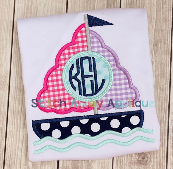 Girly Sailboat 2 Monogram Applique - 4 Sizes! - Products - SWAK Embroidery