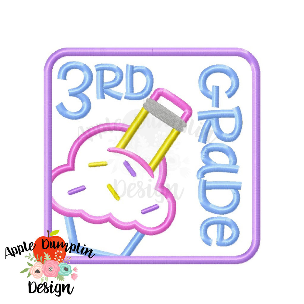 Framed 3rd Grade Cupcake Applique 4 Sizes Products SWAK Embroidery
