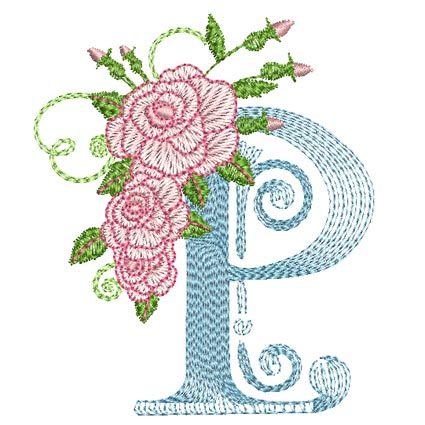Ripple Rose Letter P - 5x7 - Products - SWAK Embroidery