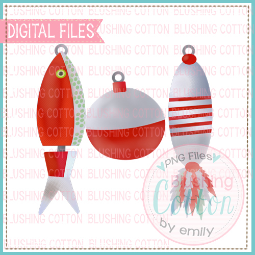 Fishing Lures in Red and Gray Watercolor - Clipart & Sublimation - Products  - SWAK Embroidery