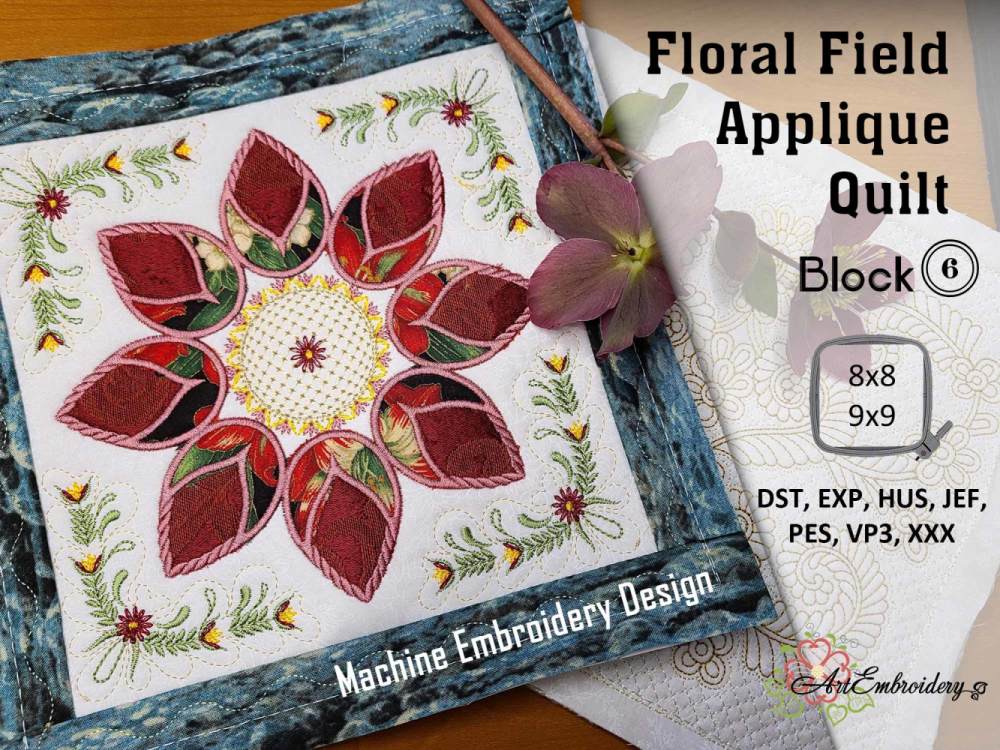 Floral Chicken Wire Edge to Edge Quilt Block - Embroidery
