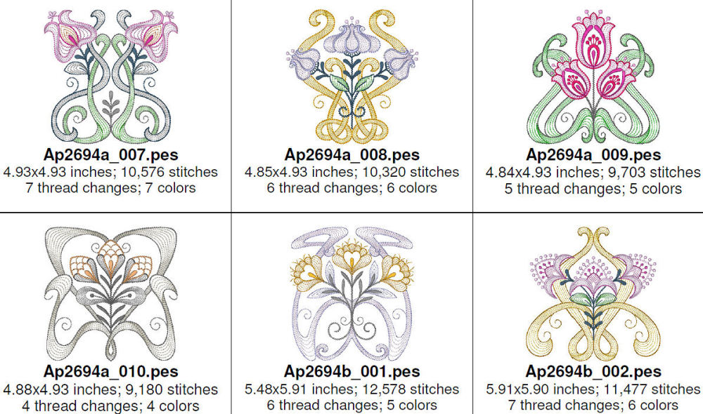 Rippled Art Nouveau Flowers 3 Set 10 Designs 3 Sizes Products
